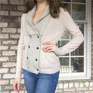 beige j crew cardigan with pockets and buttons